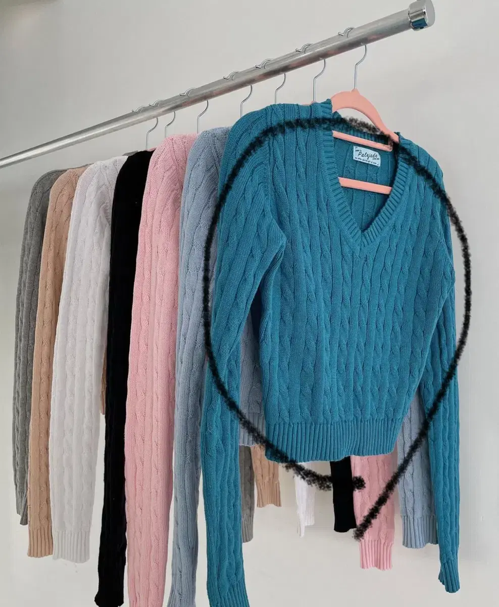 페일제이드 Cable Knit U neck (Blue green)